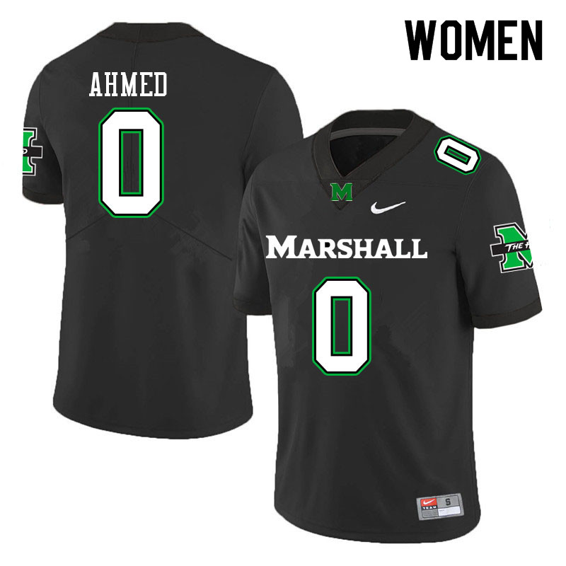 Women #0 Shadeed Ahmed Marshall Thundering Herd College Football Jerseys Sale-Black